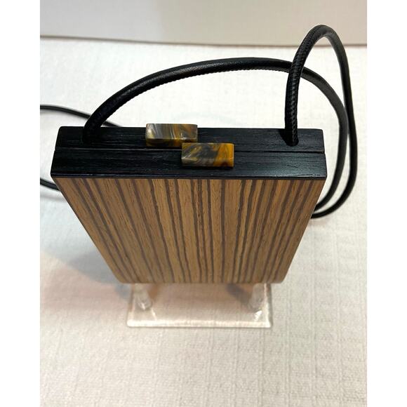 Hammill Diebolt Studio Alcea Minaudiere Wood Handbag Zebrawood MSRP $220 - Picture 5 of 16